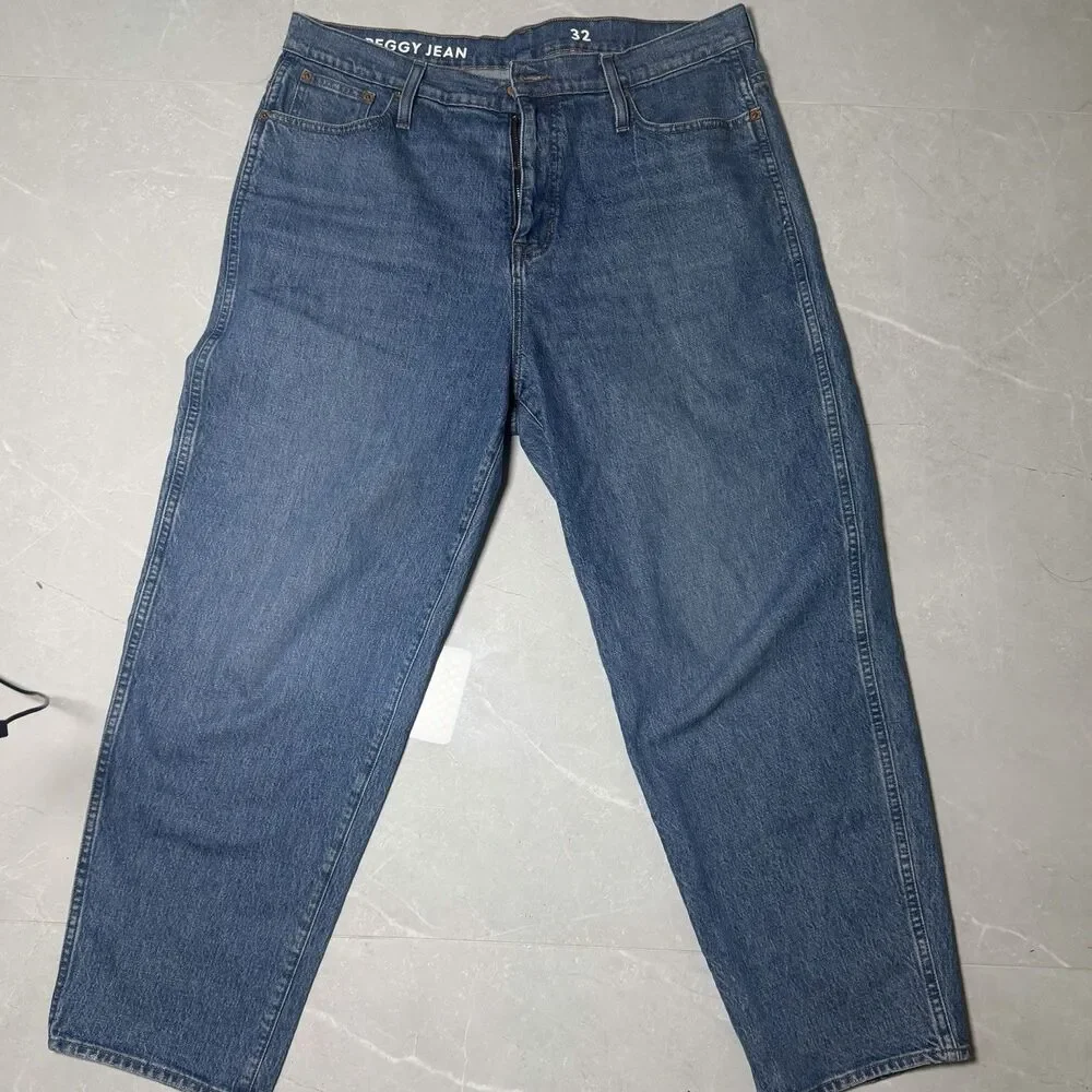 J crew Men's Relaxed Fit Medium Wash Blue Denim Jeans 5-Pocket Zip Mid Rise